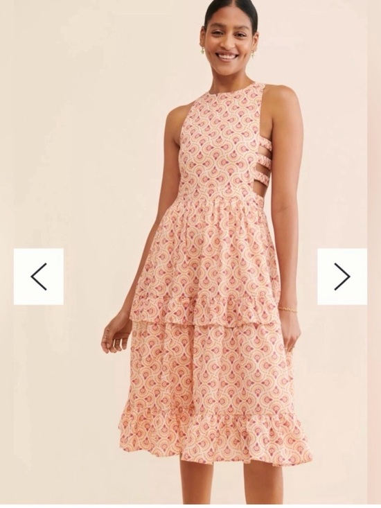 Anthropologie Love & Liberation Pink White Orange Tiered Side-Cutout Dress Midi - Picture 4 of 5